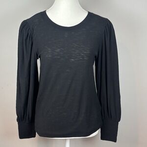 Nation LTD Loren Smocked Black Pima Cotton Boho Peasant Top Women's Small Flirty